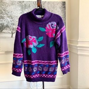 VINTAGE CARDUCCI PURPLE FLORAL PULLOVER SWEATER